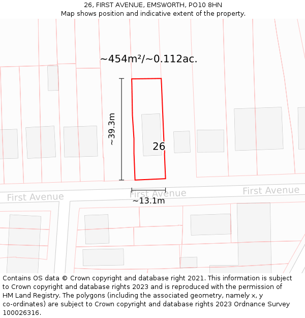 26, FIRST AVENUE, EMSWORTH, PO10 8HN: Plot and title map