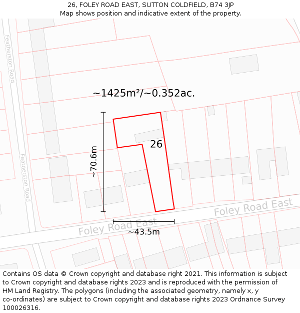 26, FOLEY ROAD EAST, SUTTON COLDFIELD, B74 3JP: Plot and title map