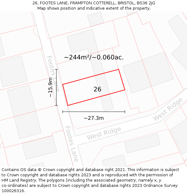 26, FOOTES LANE, FRAMPTON COTTERELL, BRISTOL, BS36 2JG: Plot and title map