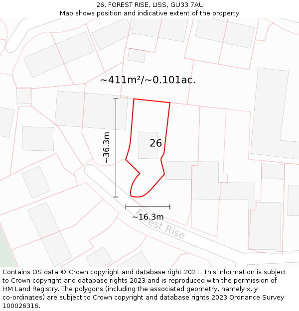 26, FOREST RISE, LISS, GU33 7AU: Plot and title map