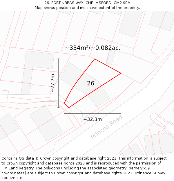 26, FORTINBRAS WAY, CHELMSFORD, CM2 9PA: Plot and title map