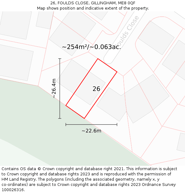 26, FOULDS CLOSE, GILLINGHAM, ME8 0QF: Plot and title map