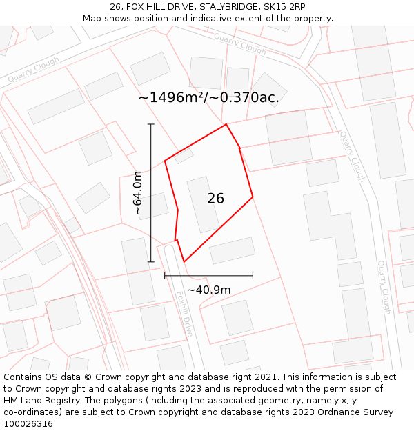 26, FOX HILL DRIVE, STALYBRIDGE, SK15 2RP: Plot and title map