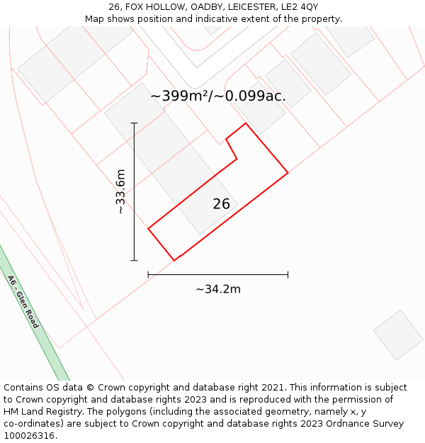 26, FOX HOLLOW, OADBY, LEICESTER, LE2 4QY: Plot and title map