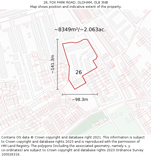 26, FOX PARK ROAD, OLDHAM, OL8 3NB: Plot and title map