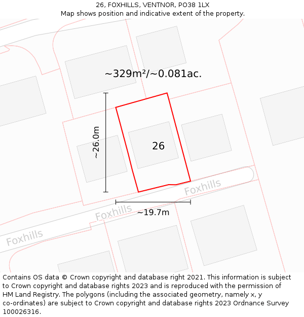 26, FOXHILLS, VENTNOR, PO38 1LX: Plot and title map