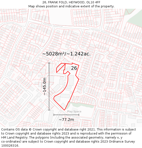 26, FRANK FOLD, HEYWOOD, OL10 4FF: Plot and title map