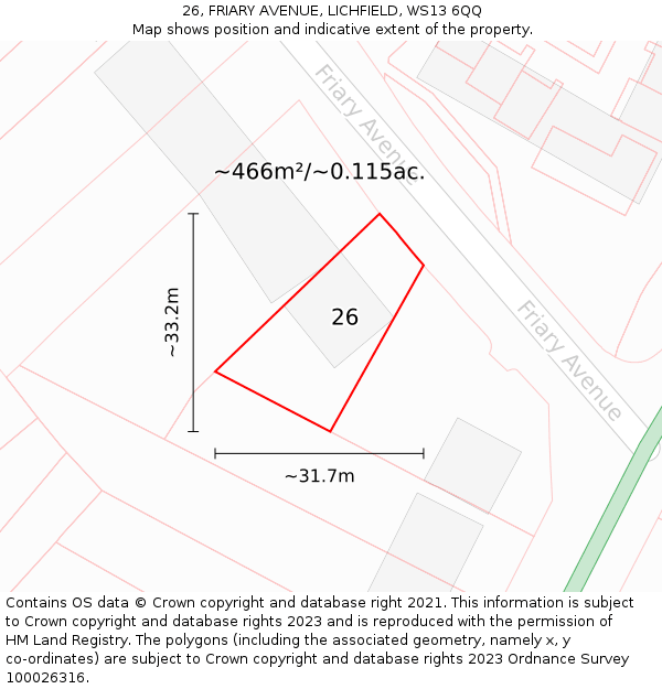 26, FRIARY AVENUE, LICHFIELD, WS13 6QQ: Plot and title map