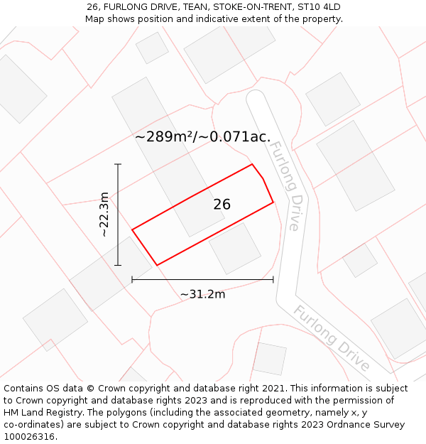 26, FURLONG DRIVE, TEAN, STOKE-ON-TRENT, ST10 4LD: Plot and title map