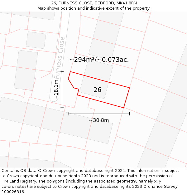 26, FURNESS CLOSE, BEDFORD, MK41 8RN: Plot and title map
