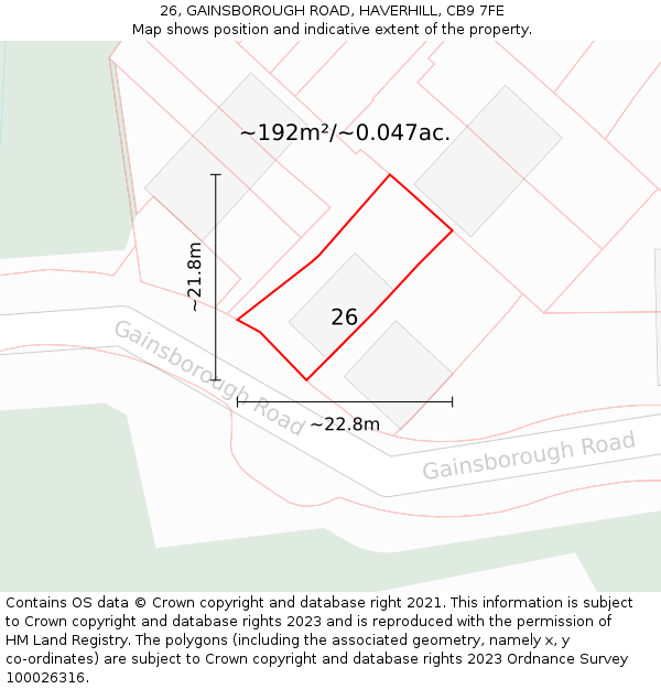 26, GAINSBOROUGH ROAD, HAVERHILL, CB9 7FE: Plot and title map