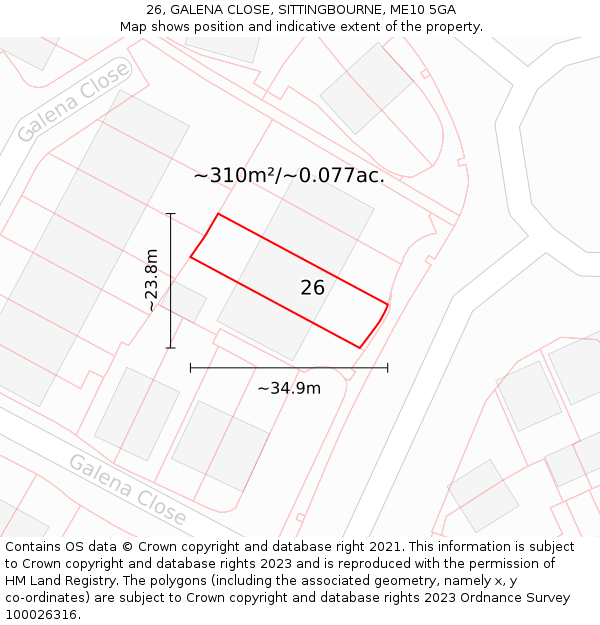 26, GALENA CLOSE, SITTINGBOURNE, ME10 5GA: Plot and title map