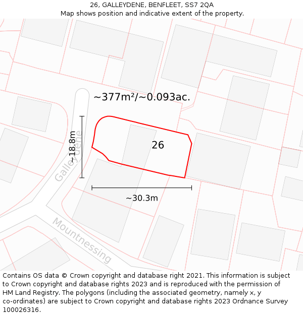 26, GALLEYDENE, BENFLEET, SS7 2QA: Plot and title map