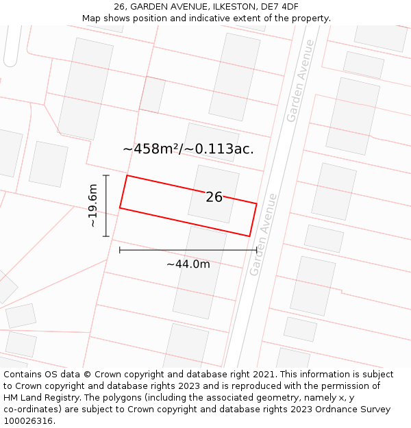 26, GARDEN AVENUE, ILKESTON, DE7 4DF: Plot and title map