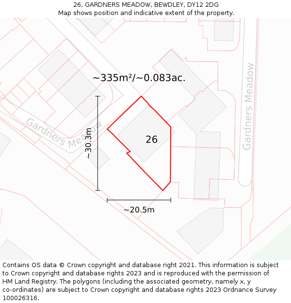 26, GARDNERS MEADOW, BEWDLEY, DY12 2DG: Plot and title map