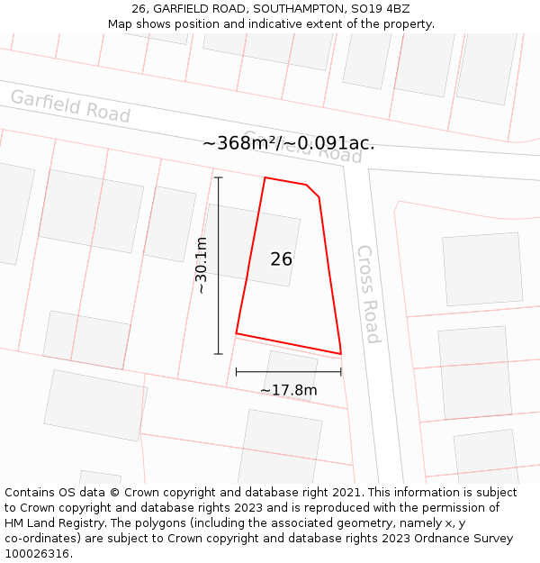 26, GARFIELD ROAD, SOUTHAMPTON, SO19 4BZ: Plot and title map