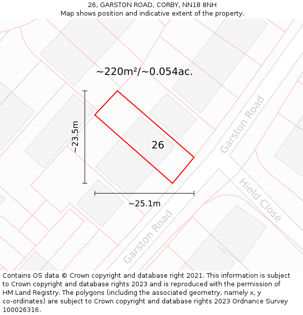 26, GARSTON ROAD, CORBY, NN18 8NH: Plot and title map