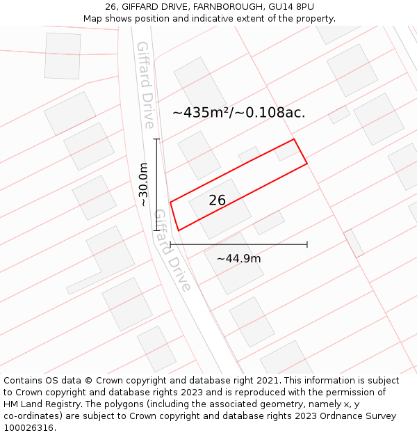 26, GIFFARD DRIVE, FARNBOROUGH, GU14 8PU: Plot and title map