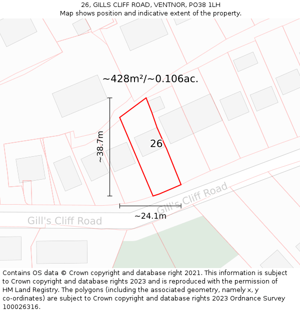 26, GILLS CLIFF ROAD, VENTNOR, PO38 1LH: Plot and title map