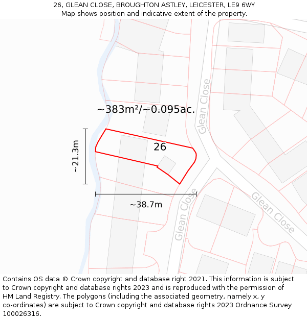 26, GLEAN CLOSE, BROUGHTON ASTLEY, LEICESTER, LE9 6WY: Plot and title map