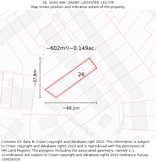 26, GLEN WAY, OADBY, LEICESTER, LE2 5YE: Plot and title map