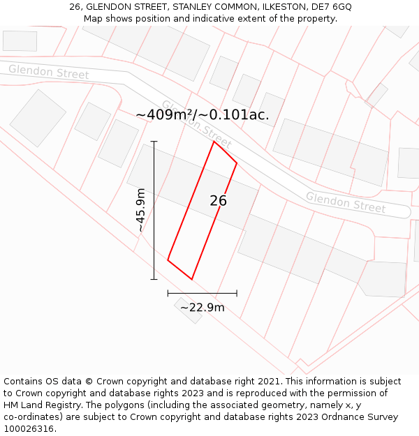 26, GLENDON STREET, STANLEY COMMON, ILKESTON, DE7 6GQ: Plot and title map