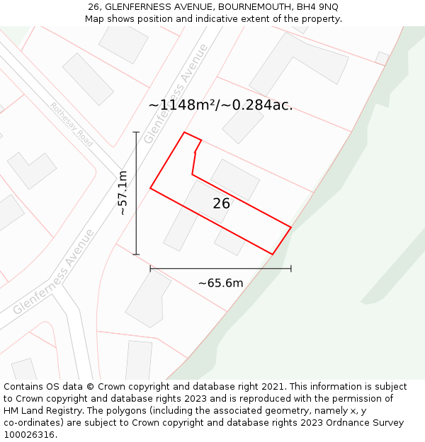 26, GLENFERNESS AVENUE, BOURNEMOUTH, BH4 9NQ: Plot and title map
