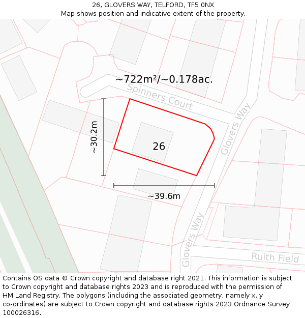 26, GLOVERS WAY, TELFORD, TF5 0NX: Plot and title map
