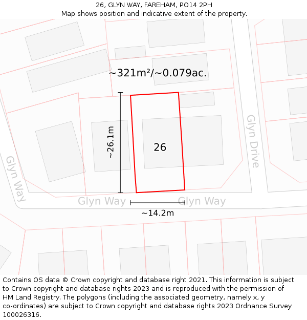26, GLYN WAY, FAREHAM, PO14 2PH: Plot and title map