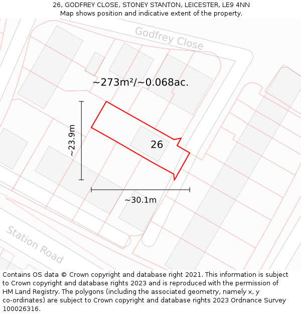 26, GODFREY CLOSE, STONEY STANTON, LEICESTER, LE9 4NN: Plot and title map