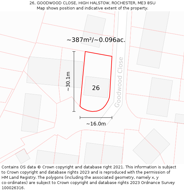 26, GOODWOOD CLOSE, HIGH HALSTOW, ROCHESTER, ME3 8SU: Plot and title map