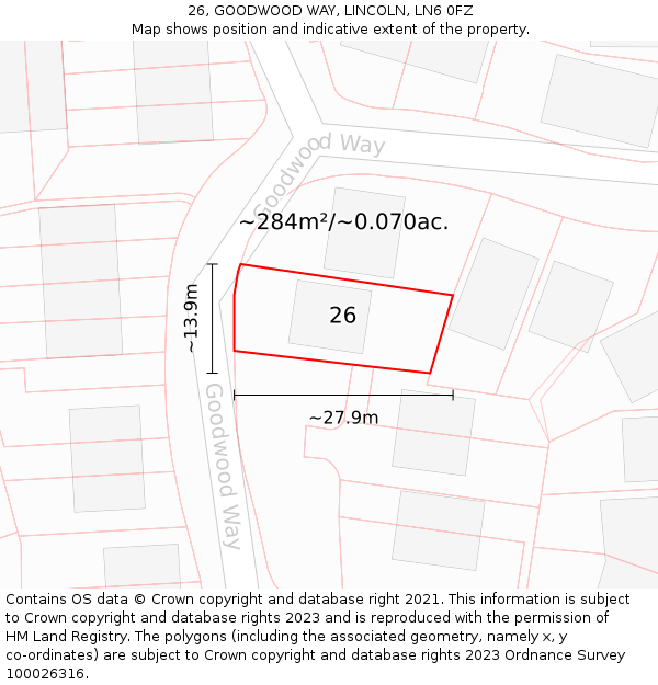 26, GOODWOOD WAY, LINCOLN, LN6 0FZ: Plot and title map