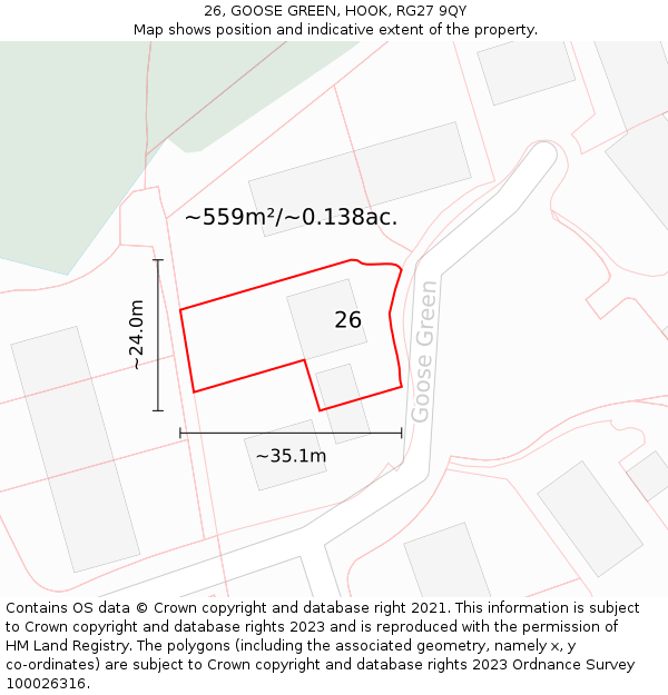 26, GOOSE GREEN, HOOK, RG27 9QY: Plot and title map