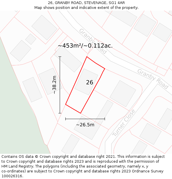 26, GRANBY ROAD, STEVENAGE, SG1 4AR: Plot and title map