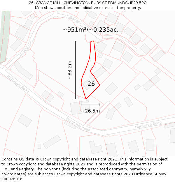 26, GRANGE MILL, CHEVINGTON, BURY ST EDMUNDS, IP29 5PQ: Plot and title map