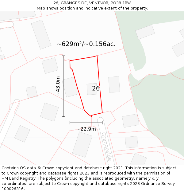 26, GRANGESIDE, VENTNOR, PO38 1RW: Plot and title map