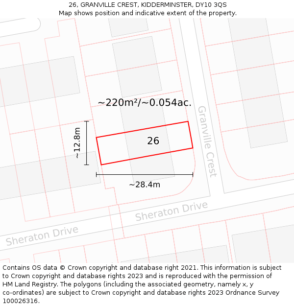 26, GRANVILLE CREST, KIDDERMINSTER, DY10 3QS: Plot and title map