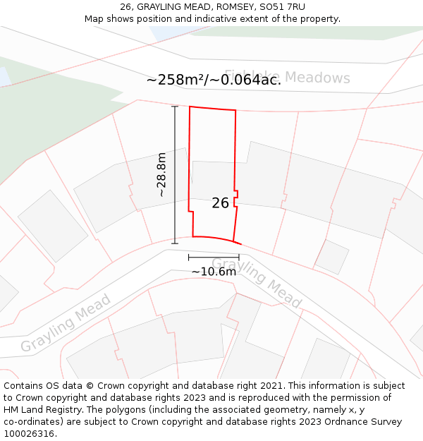 26, GRAYLING MEAD, ROMSEY, SO51 7RU: Plot and title map