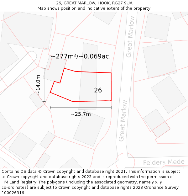 26, GREAT MARLOW, HOOK, RG27 9UA: Plot and title map