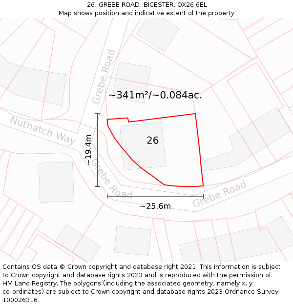 26, GREBE ROAD, BICESTER, OX26 6EL: Plot and title map