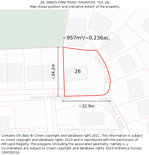 26, GREEN PARK ROAD, PAIGNTON, TQ3 1AJ: Plot and title map