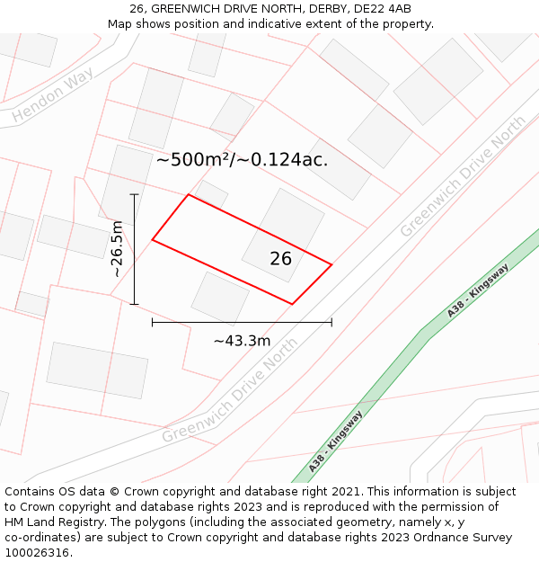26, GREENWICH DRIVE NORTH, DERBY, DE22 4AB: Plot and title map