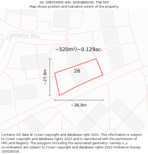 26, GRESHAMS WAY, EDENBRIDGE, TN8 5NY: Plot and title map