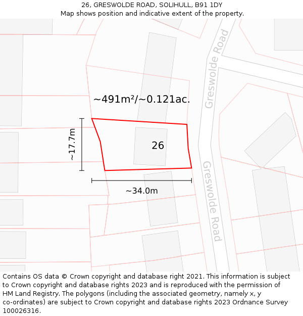 26, GRESWOLDE ROAD, SOLIHULL, B91 1DY: Plot and title map