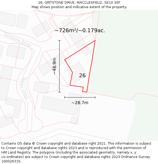 26, GRITSTONE DRIVE, MACCLESFIELD, SK10 3SF: Plot and title map