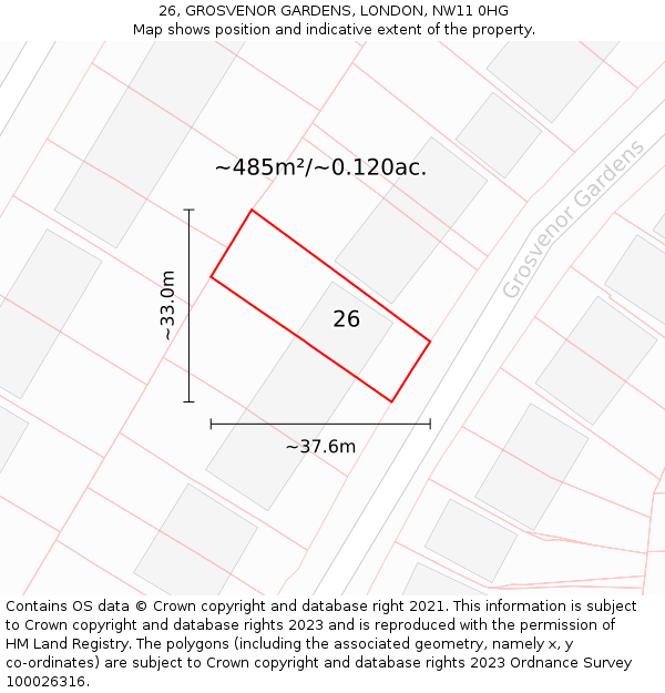 26, GROSVENOR GARDENS, LONDON, NW11 0HG: Plot and title map