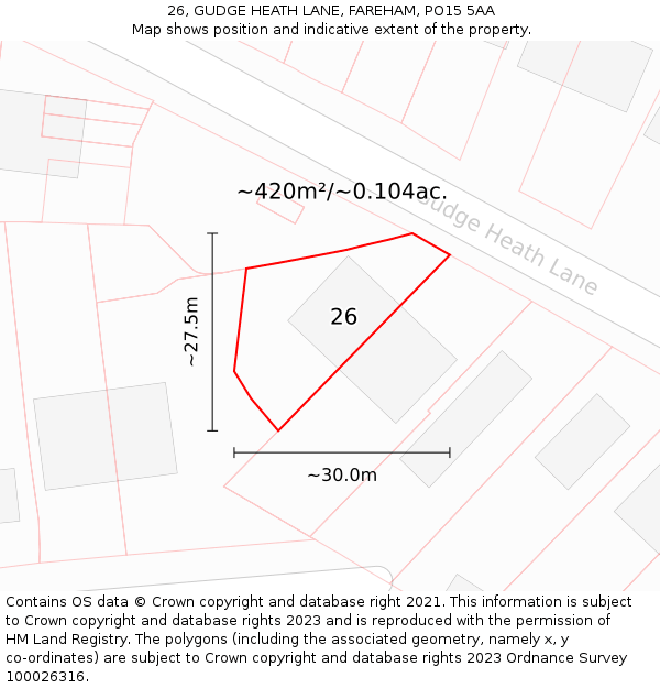 26, GUDGE HEATH LANE, FAREHAM, PO15 5AA: Plot and title map