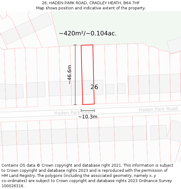 26, HADEN PARK ROAD, CRADLEY HEATH, B64 7HF: Plot and title map