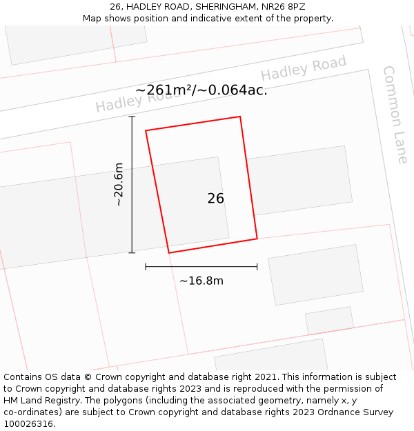 26, HADLEY ROAD, SHERINGHAM, NR26 8PZ: Plot and title map