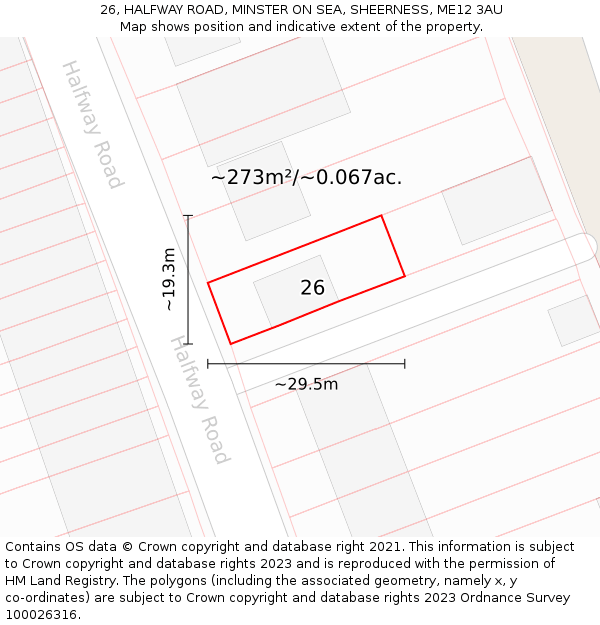 26, HALFWAY ROAD, MINSTER ON SEA, SHEERNESS, ME12 3AU: Plot and title map